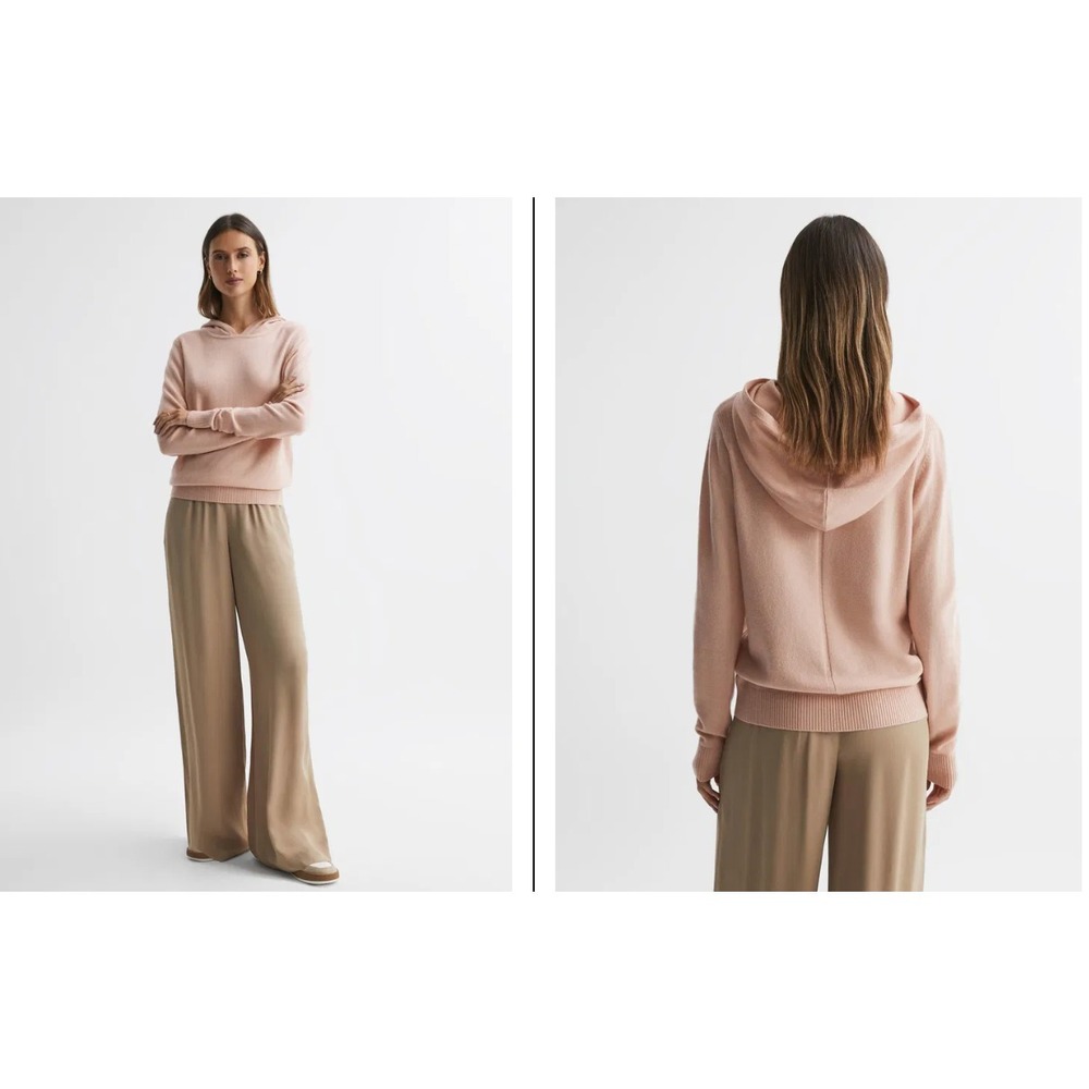 REISS Agnes Cashmere Wool Hoodie in Rose Women Large Luxe-leisure NWOT